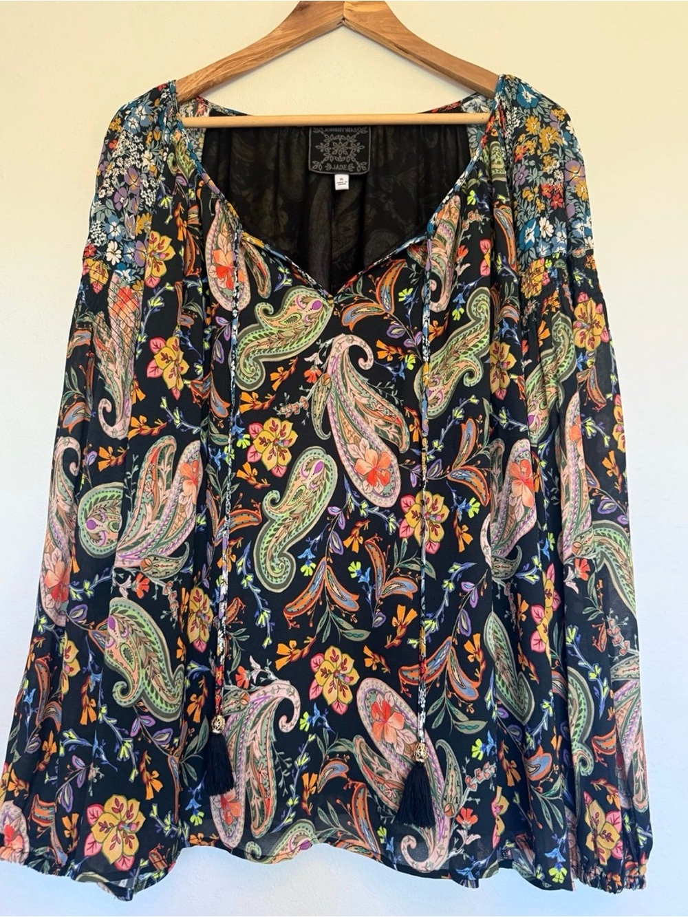 Johnny Was Jade Adela Paisley Peasant Blouse Black XL L184217 - Picture 4 of 11
